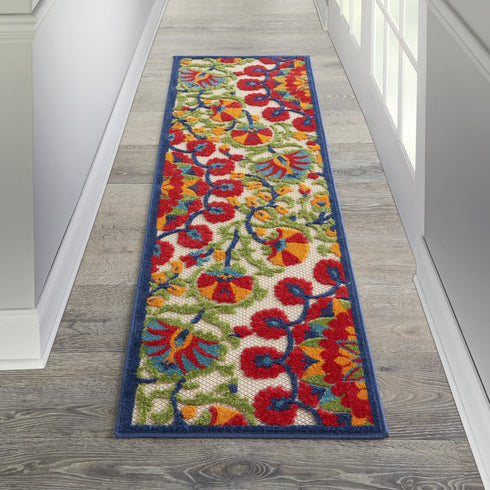 Red and Multicolor Indoor Outdoor Runner Rug